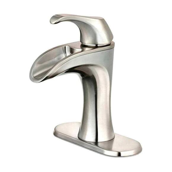 PFISTER BREA SINGLE HANDLE 1 HOLE BATHROOM FAUCET BRUSHED NICKEL W DECKPLATE - Picture 2 of 8